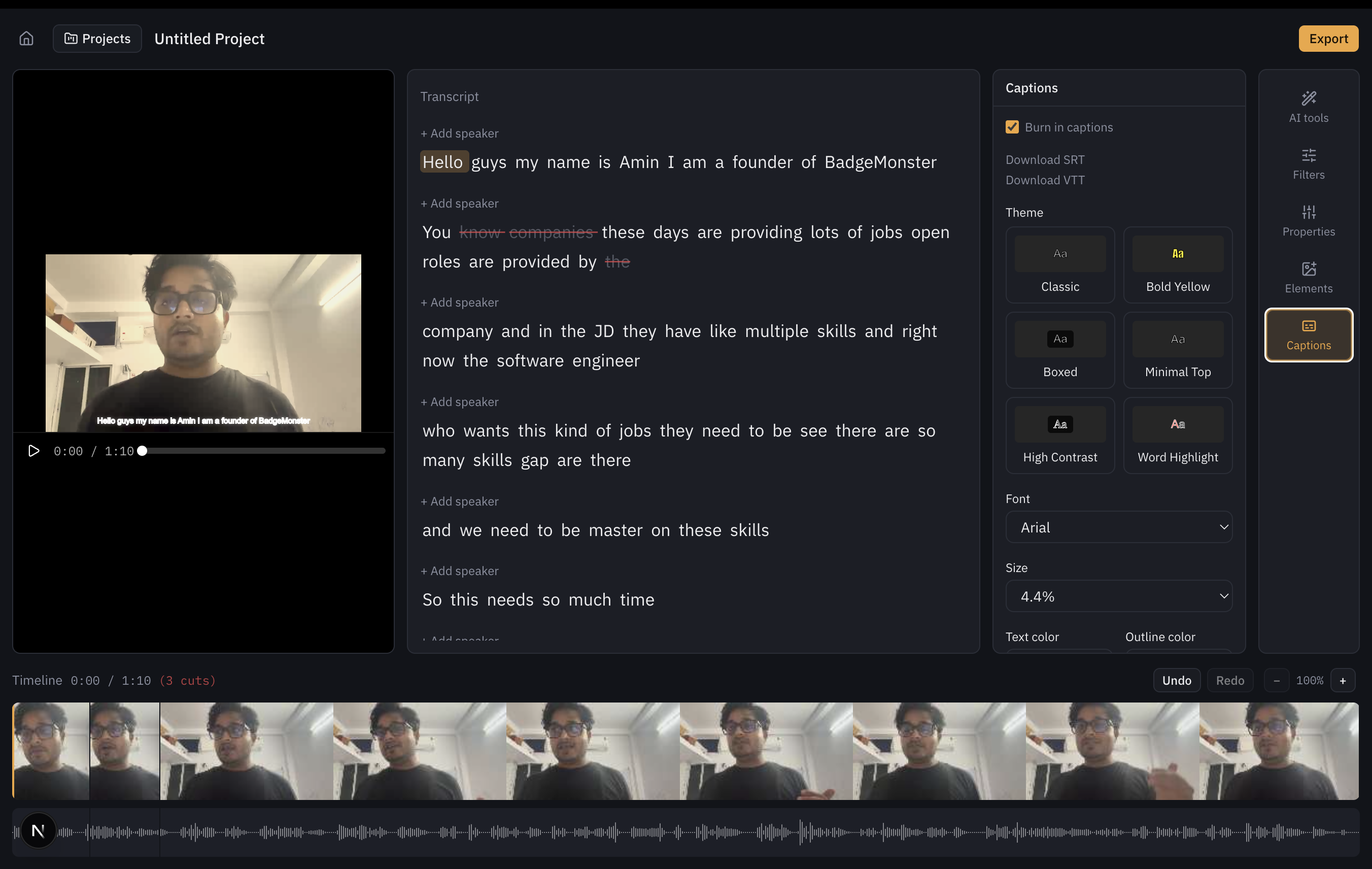 Preview of transcriptcut